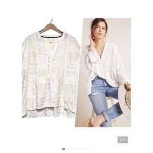 Loretta Babydoll Blouse Patchwork Linen Cream Small